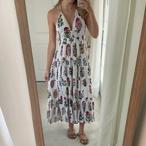 RAGA Anthropologie | White & Red Printed Maxi Halter Dress
